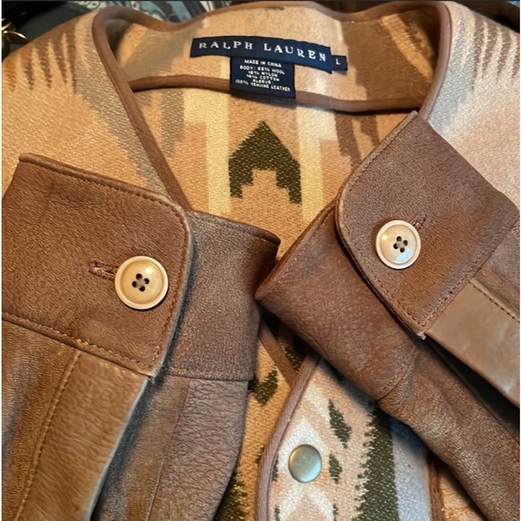 RALPH LAUREN Western Southwestern Wool Blanket & Soft Leather Jacket L Rare Nice - Picture 4 of 12